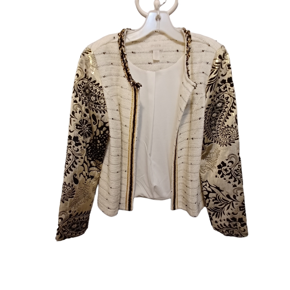 Chicos Versailles floral metallic wool blend blazer size o chicos small